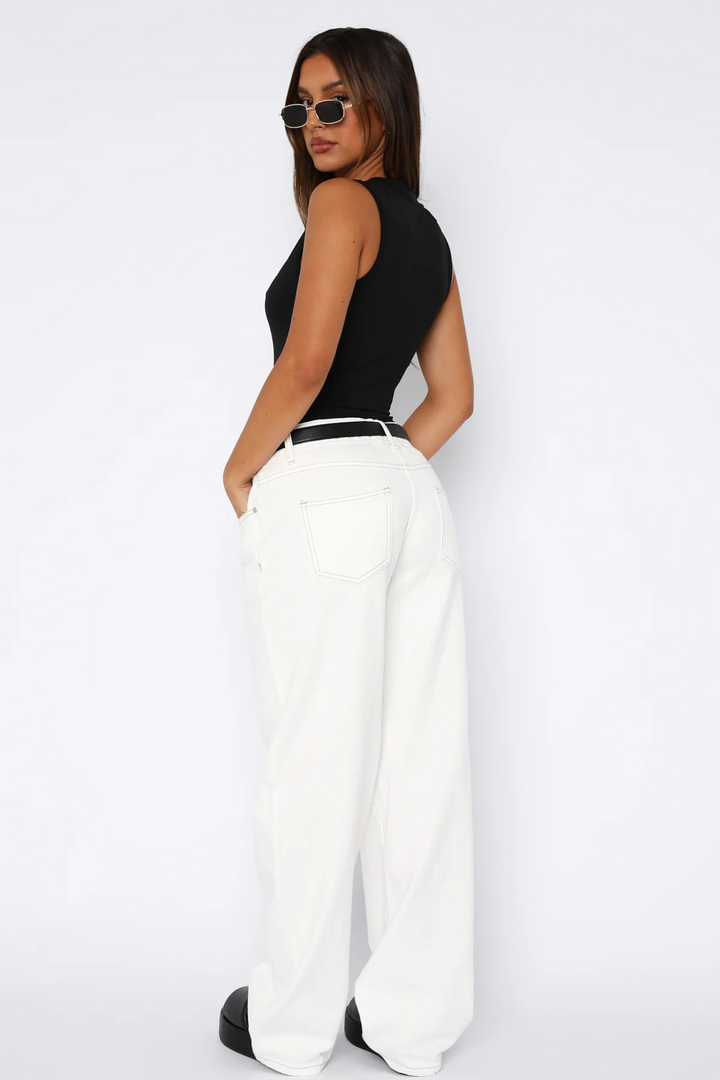 Low Rise Jeans Wide Leg Off White - Luxurise Fashion - 