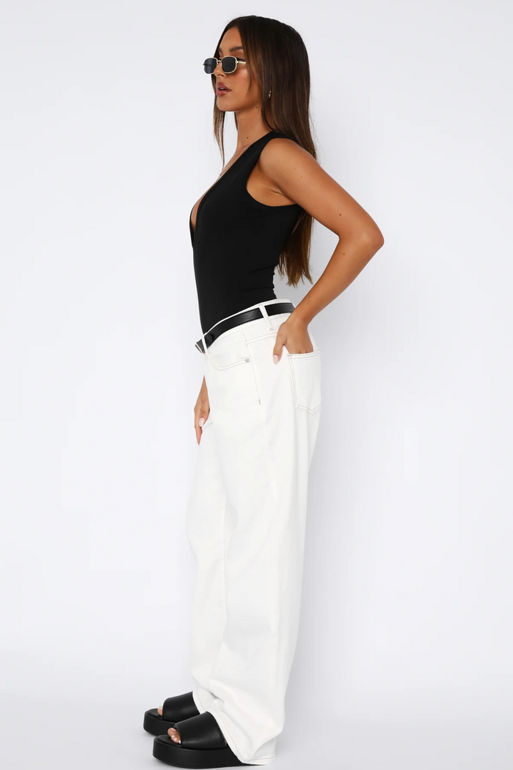 Low Rise Jeans Wide Leg Off White - Luxurise Fashion - 