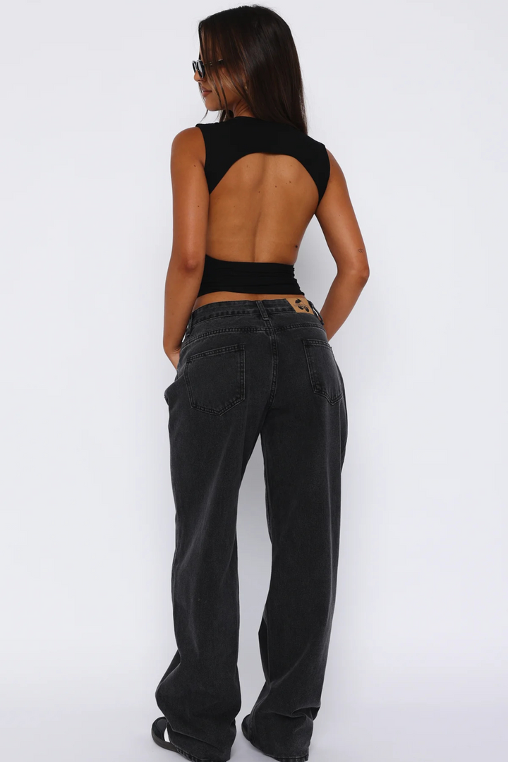 Low Rise Jeans Wide Leg Black Acid Wash - Luxurise Fashion - 