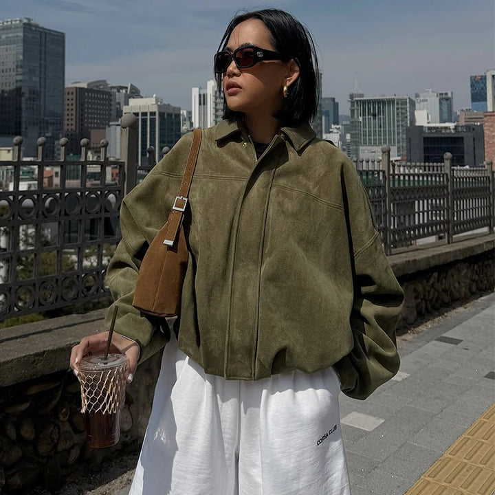 VIRAL Suedine Bomber Jacket - Luxurise Fashion - 