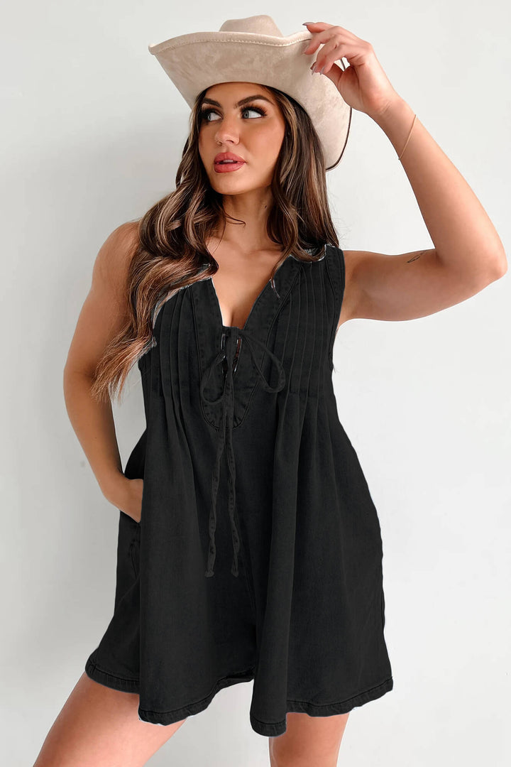 Abbey™ | Light Denim Romper with Tie Closure - Luxurise Fashion - 