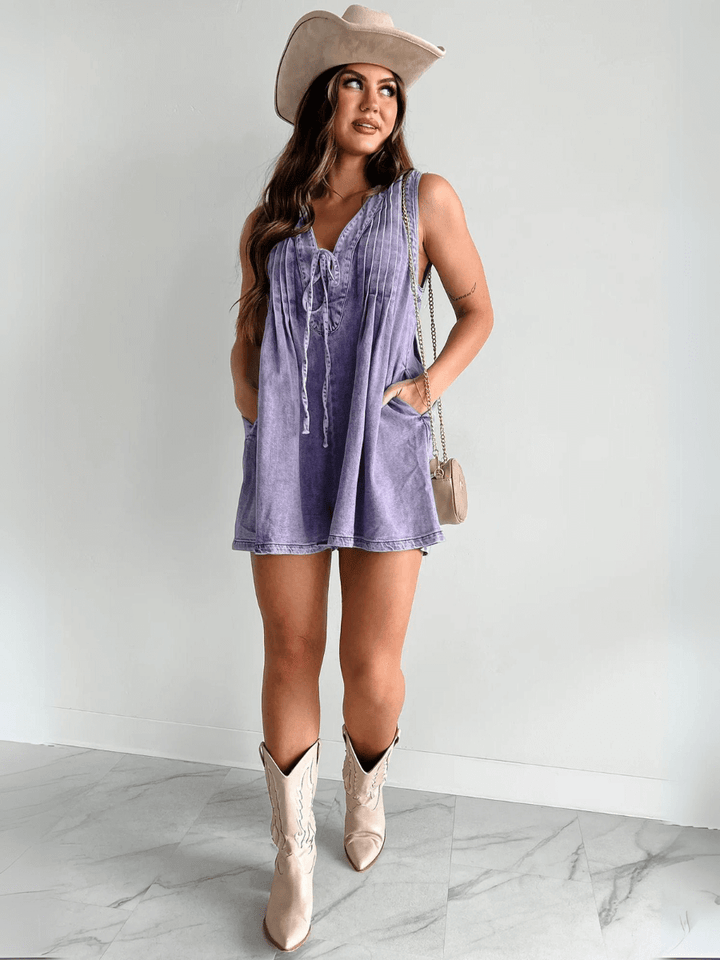 Abbey™ | Light Denim Romper with Tie Closure - Luxurise Fashion - 