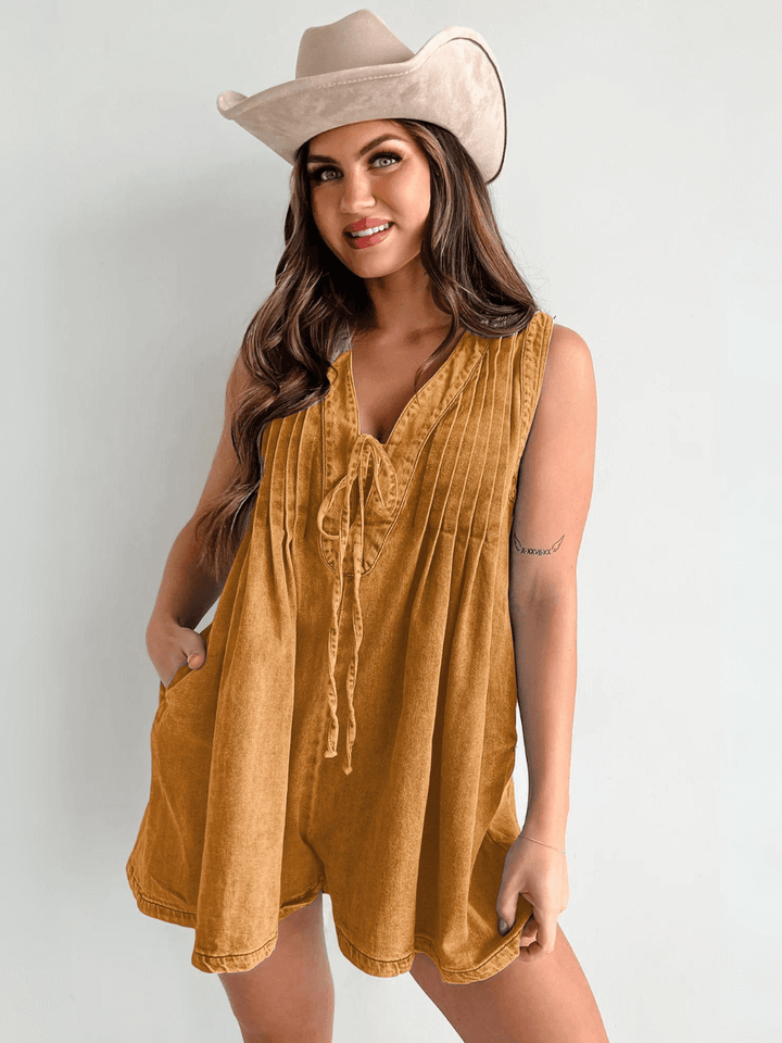 Abbey™ | Light Denim Romper with Tie Closure - Luxurise Fashion - 