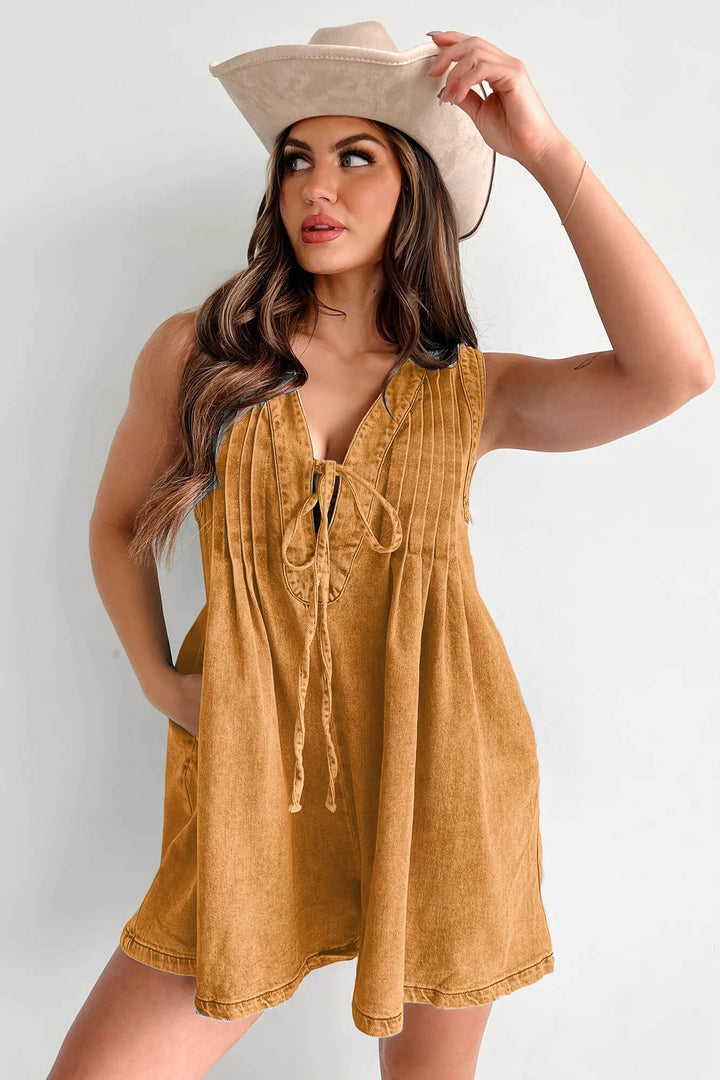 Abbey™ | Light Denim Romper with Tie Closure - Luxurise Fashion - 